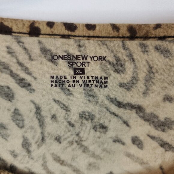 Jones New York Sport Brown Tan Gold Animal Pring Long Slv Wide Neck Blouse Sz XL - Picture 7 of 9